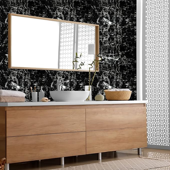 Arthome Black Marble Contact Paper, Peel and Stick Black Silver Paper, Self
