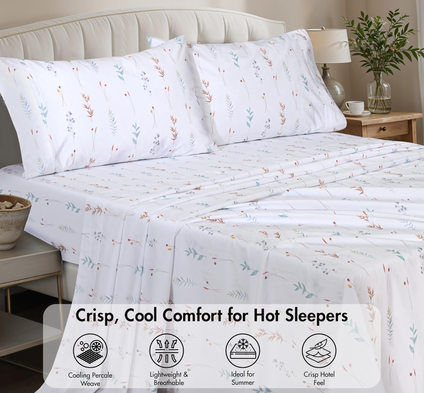 ZOYER 100% Cotton Percale Sheets Full Size – Cooling Breathable Bed Sheets for Hot Sleepers, Crisp Hotel Style Bedding, Deep Pocket 16”, Lightweight Soft Durable 4 Pcs Sheet Set, Fairy Meadows