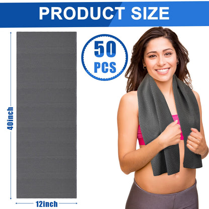 50 Pcs Cooling Towel 40 x 12 Inch Microfiber Workout Towels Breathable Chilly Towel Ice Cool Cold Towels Bulk Fast Drying Absorbent Sweat Rag for Neck Yoga Sports Golf Gym Camping (Dark Gray)