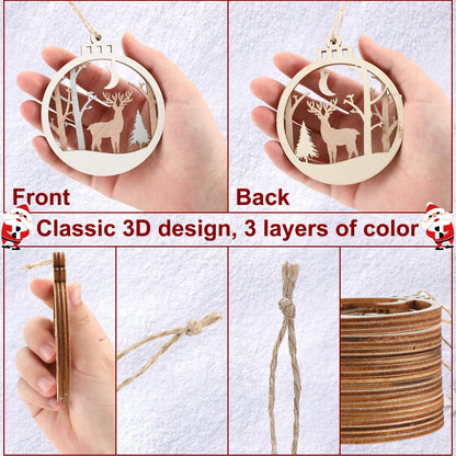 Spiareal 24 Pcs Wooden Christmas Ornaments Xmas Tree Decorations Wood Cutouts Reindeer Decoration Decorative Hanging Christmas Tree Ornaments, 12 Styles