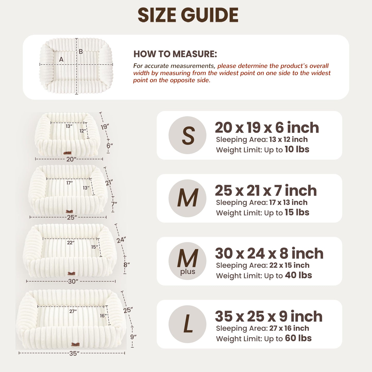Warmrest Cute Dog Bed for Small Dogs & Cats,Washable Fluffy Cat Beds for Indoor Cats, Rectangle Orthopedic Memory Foam Puppy Beds with Anti-Slip Bottom, 20 x19 x 7 Inches, Cream(20x19x6inchs)