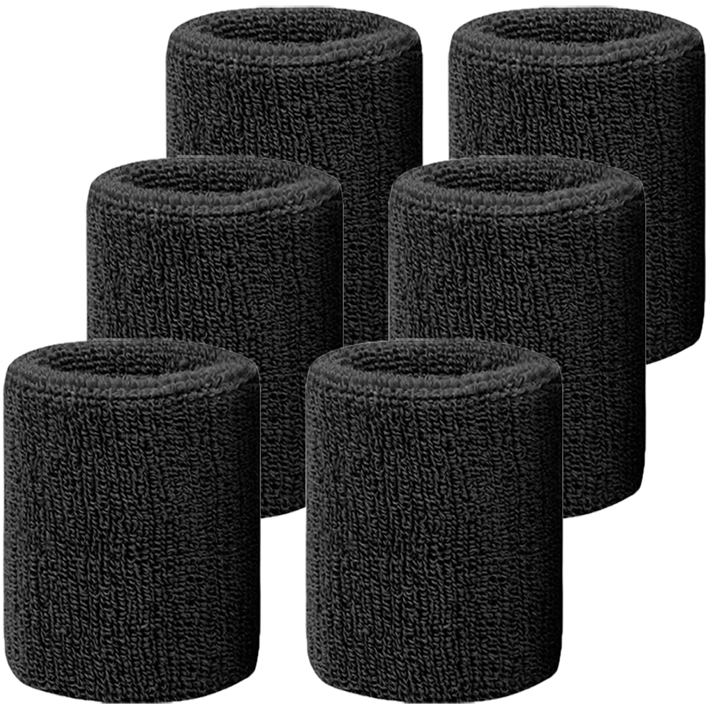 IMAGERIO 6 Pack 4 Inch Wrist Sweatbands Tennis Wrist Bands Absorbent Sweat Band for Men and Women, Breathable Cotton Sweatbands for Working Out, Football, Basketball, Running Athletic Sports -Black