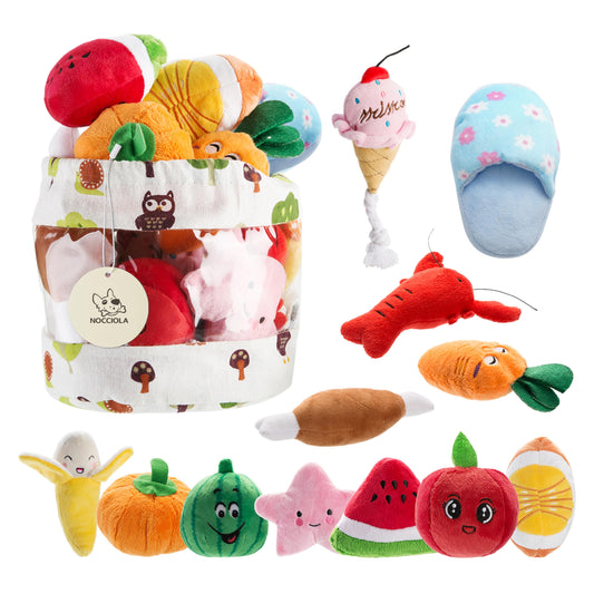 Nocciola 12 Pack Dog Squeaky Toys Cute Plush Toys For Small Medium Dog|Pet Toys|Squeaky Toys|Plush Games| Carry Bag