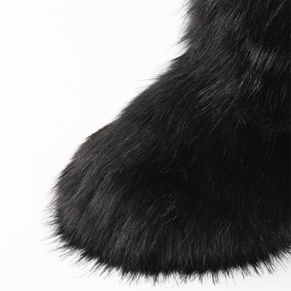 Valpeak Snow Boots for Women 2023 Furry Boots Winter Knee High Flat Heel Fluffy Faux Fur Boots(Black,9)