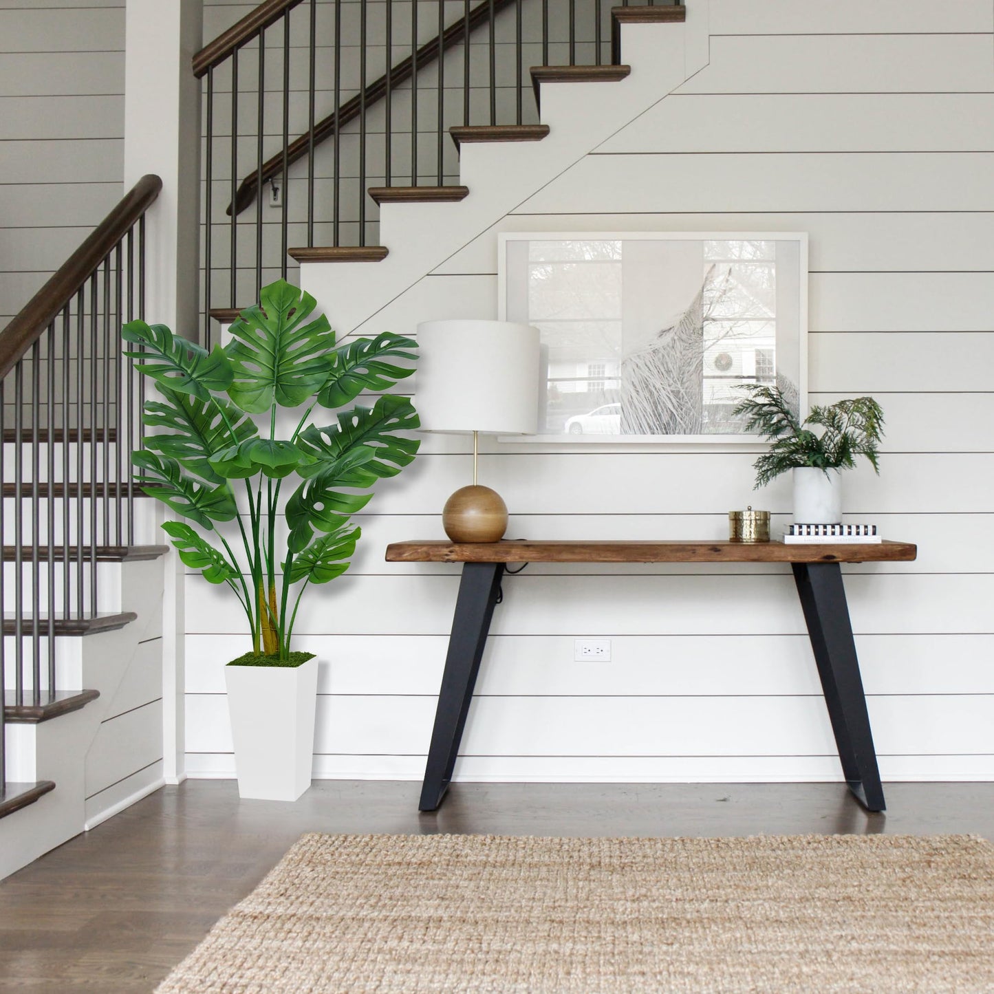 ASTIDY Artificial Monstera Deliciosa Plant 5FT - Faux Tropical Palm Tree with White Tall Planter - Fake Swiss Cheese Floor Plant Potted - Artificial Tree for Home Office Living Room Decor Indoor
