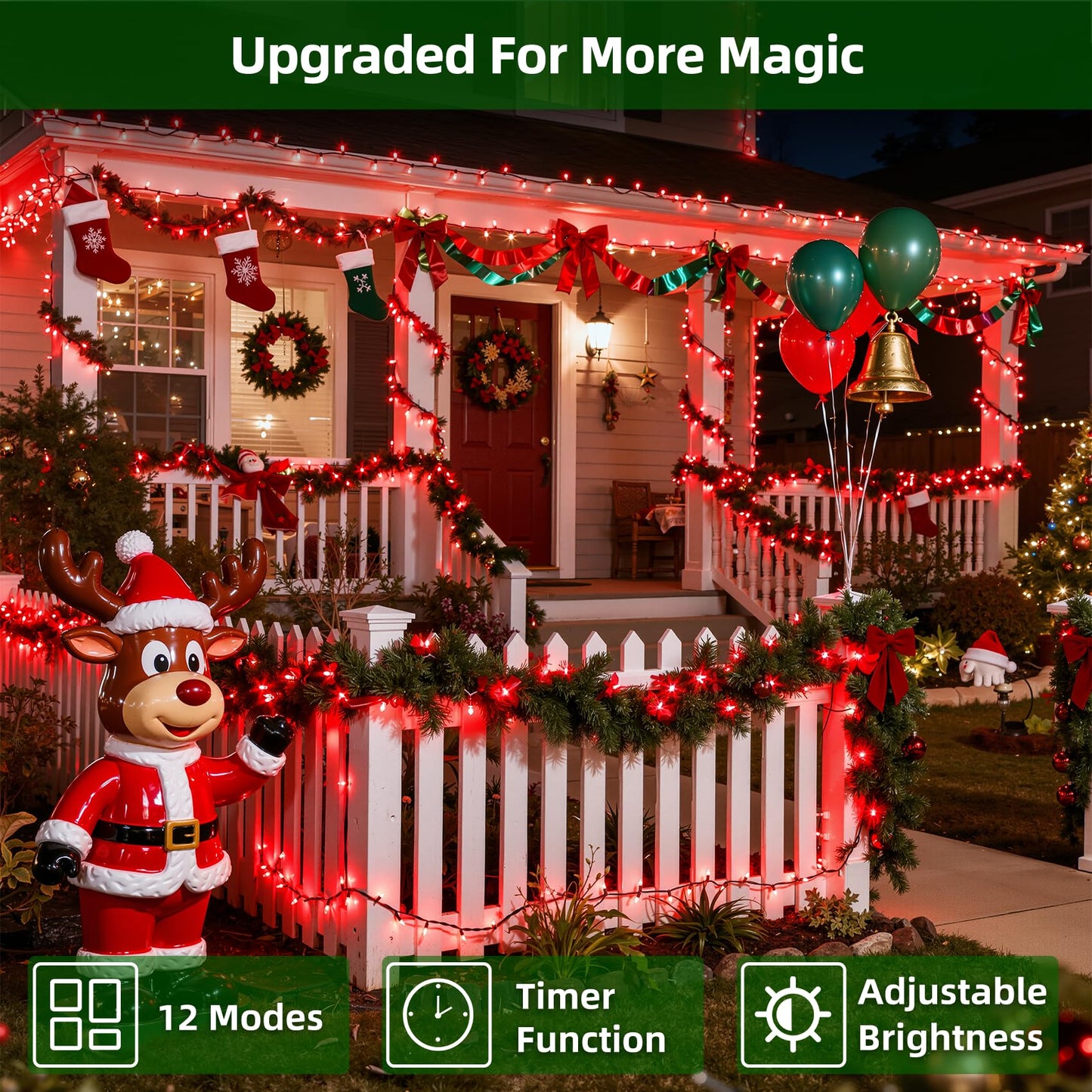 QUHUATU 300LED Valentine Lights, 75ft Indoor Outdoor Valentines Day Decorations with 12 Modes, Red Christmastree Lights with Timer Dimmable Connectable for Fence Garden Xmas Wedding Party Decor Red