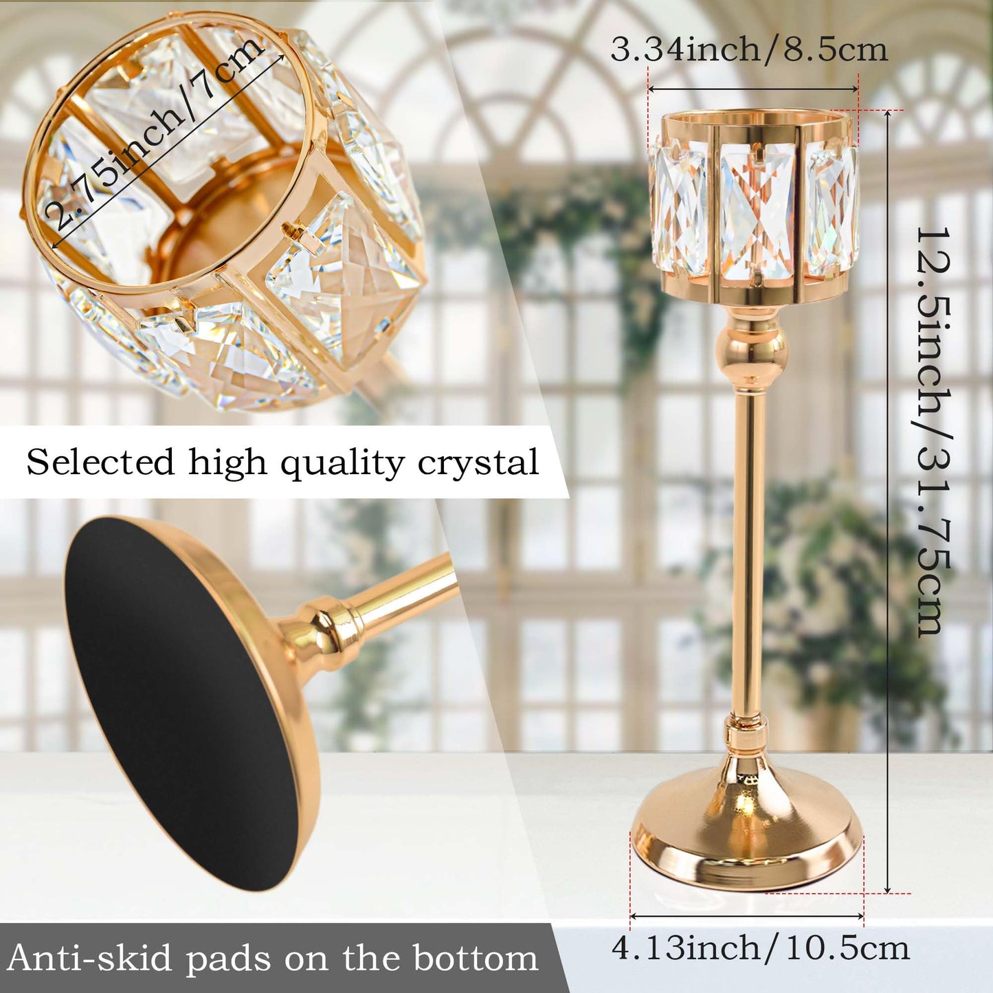 2 Piece Crystal Bowl Tealight Candelabra Votive Candle Stands, Wedding centerpieces for Tables Crystal Candlestick，Centerpiece Table Decorations (Gold 2PS)