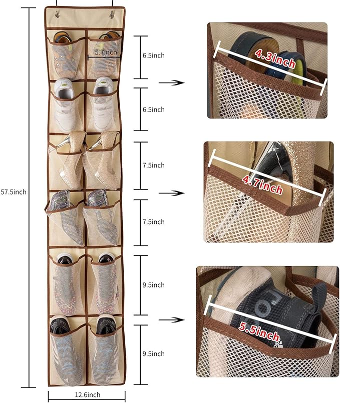 KEEPJOY Over The Door Shoe Organizer, Hanging Shoe Organizer 12 Mesh Pockets