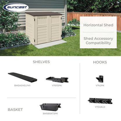 Suncast 34 Cu Ft Capacity Horizontal Outdoor Storage Shed for Garbage Cans, Garden Accessories, Backyard, and Patio Use, Vanilla