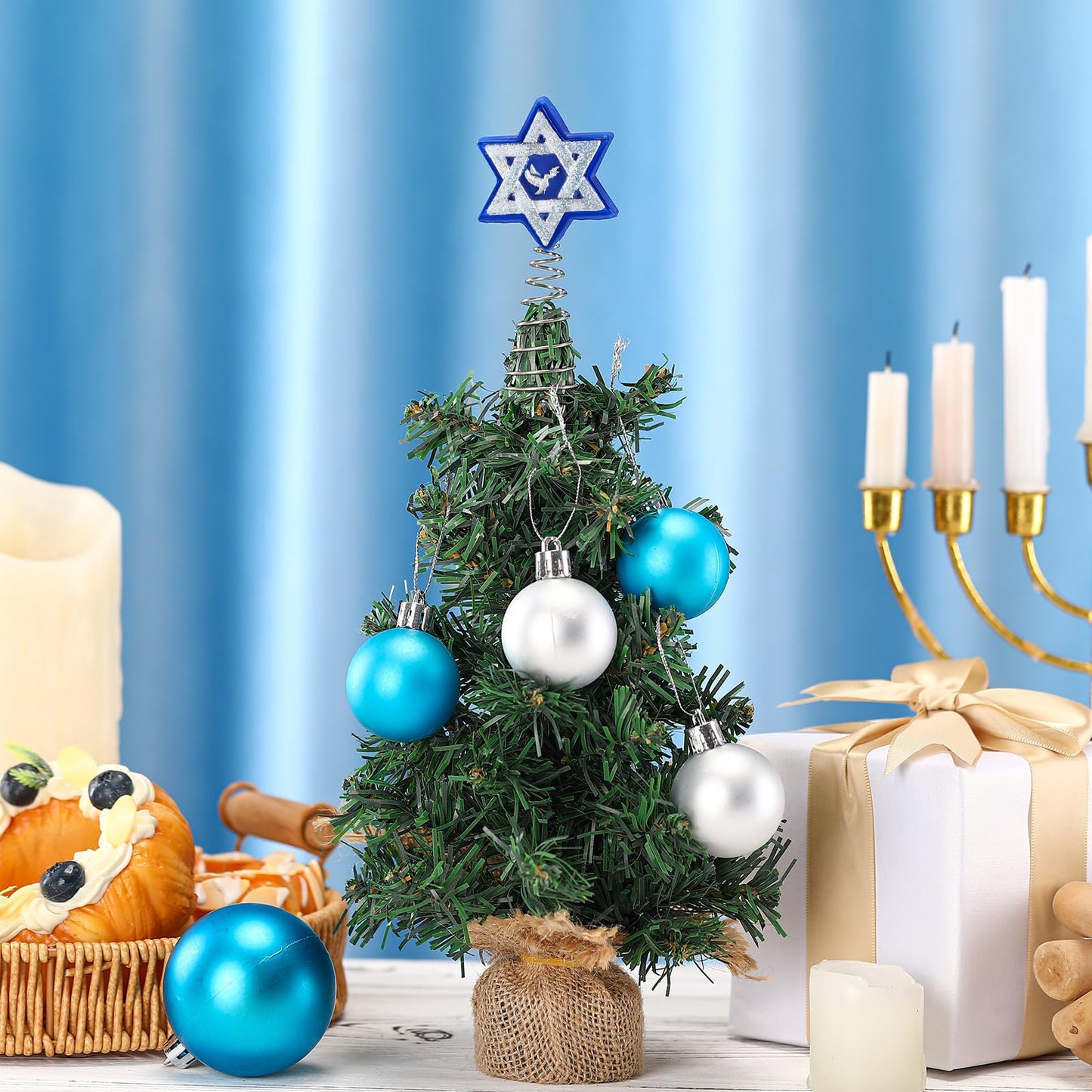 Namalu Christmas Hanukkah Tree Topper 4 Inch Mini Star of David Tree Topper Small Hanukkah Ornament Decor for Chanukah Jewish Home Xmas Wine Bottle Wedding Bridal Shower Holiday Party Decoration