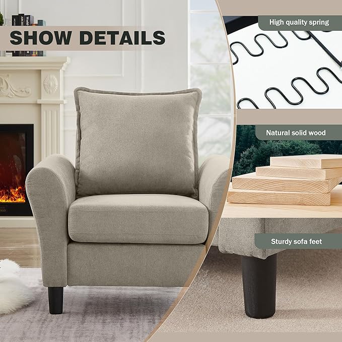 Mid-Century Accent Chairs Set of 2, Modern Linen Fabric Armchair