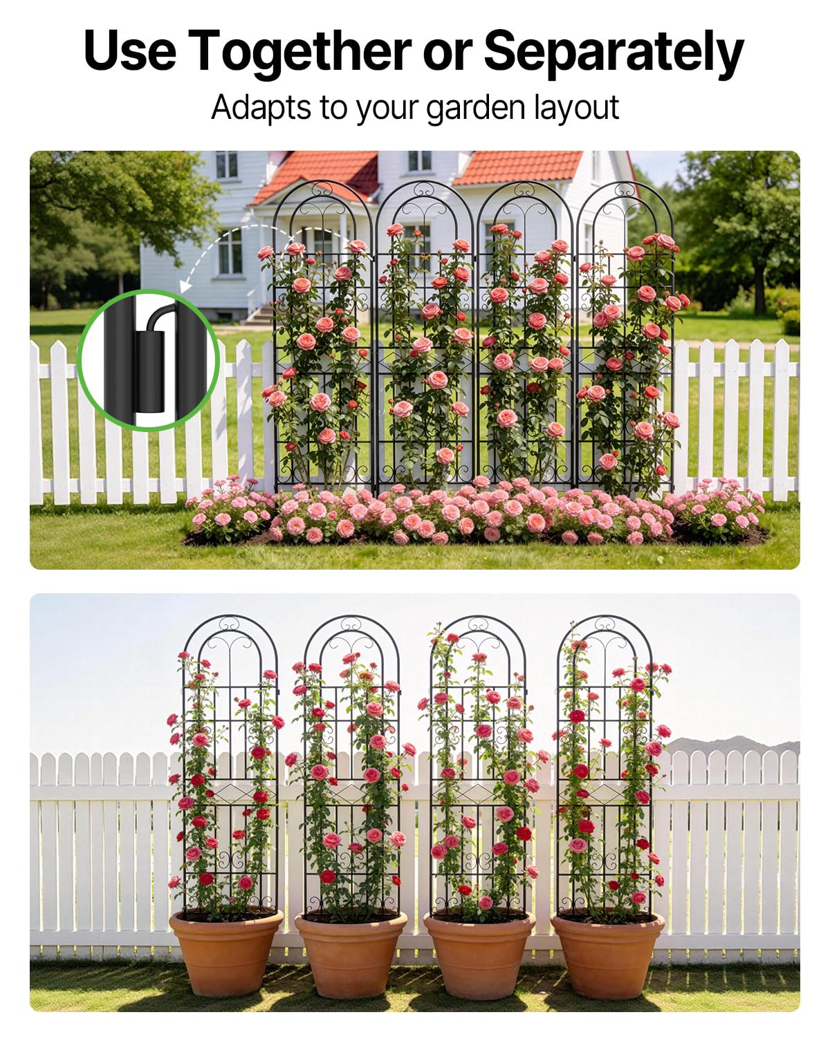 Suteck Garden Trellis for Climbing Plants Outdoor, 71” H x 20” W, 4 Pack Metal Garden Trellis with Rustproof Powder-Coated, Rose Trellis for Patio Lawn Yard, Flower & Vegetable Support