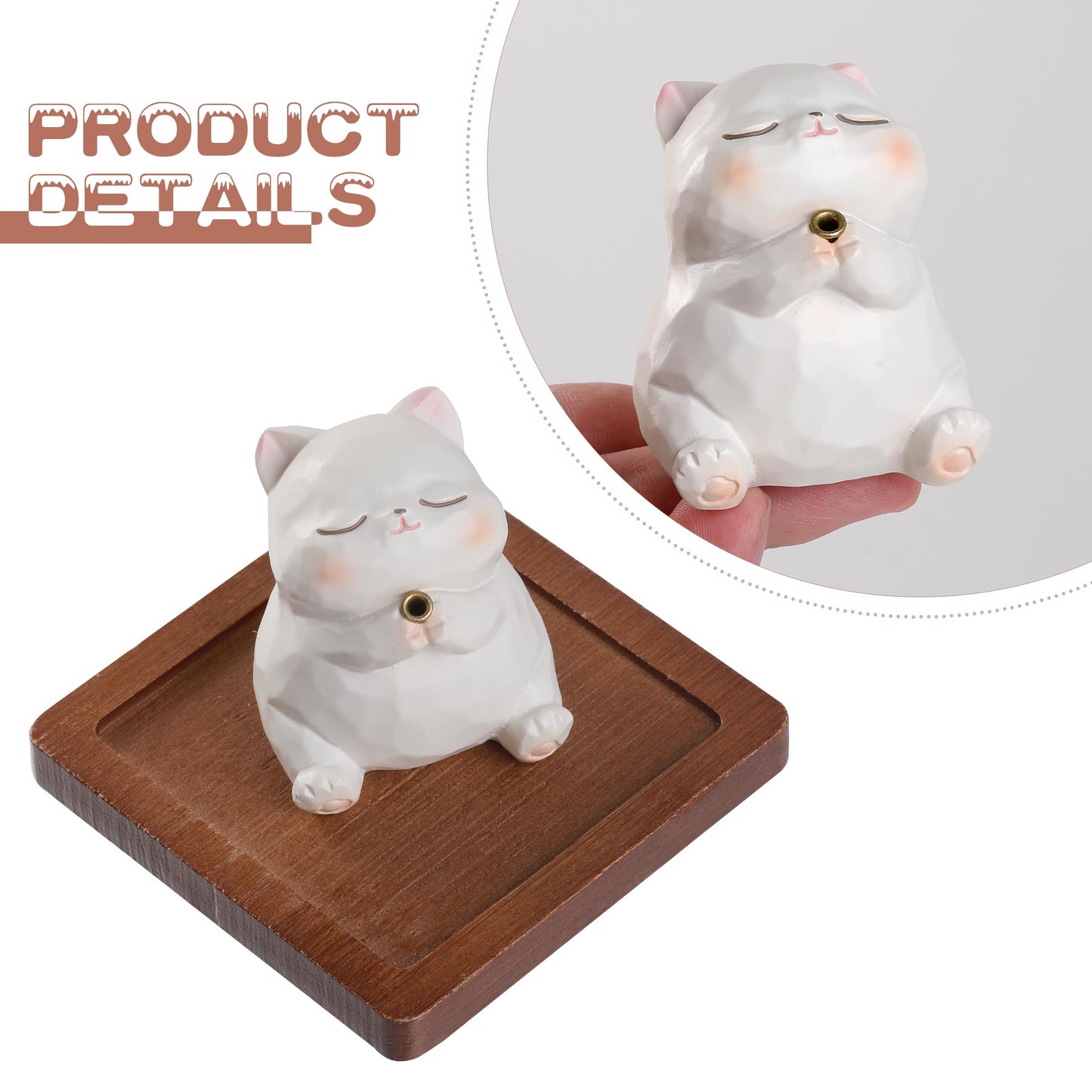 Lionpower Incense Holder for Sticks with Burner & Ash Catcher - Resin Cat, Wooden Tray, 10 Incense Sticks for Meditation Yoga Spa, Cute Home Decor Room Accessories (Cat)