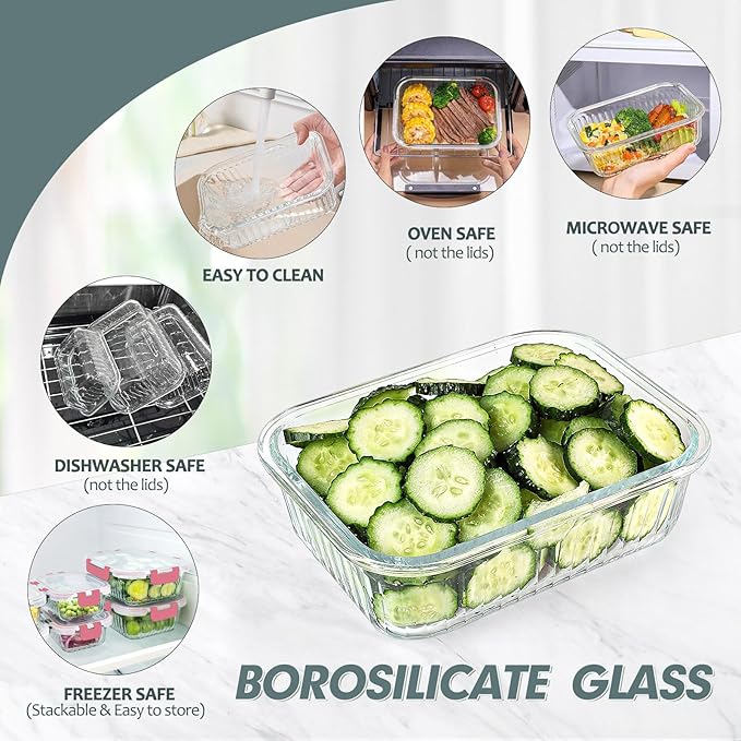 KOMUEE 10 Packs Glass Meal Prep Containers
