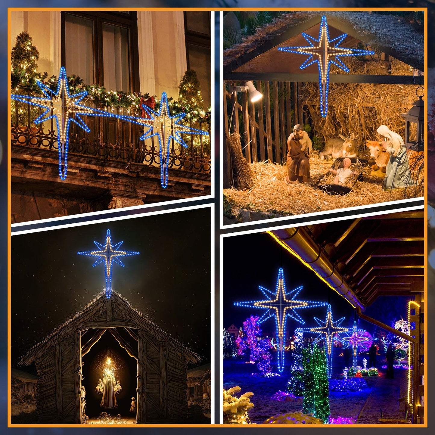 Wettal 43" Christmas Star of Bethlehem LED Star Hanging Lights Nativity Holy Family Light for Door Window Porch Wall Decoration Plug Operated Lighted Hanging Tree Topper(Warm Light)