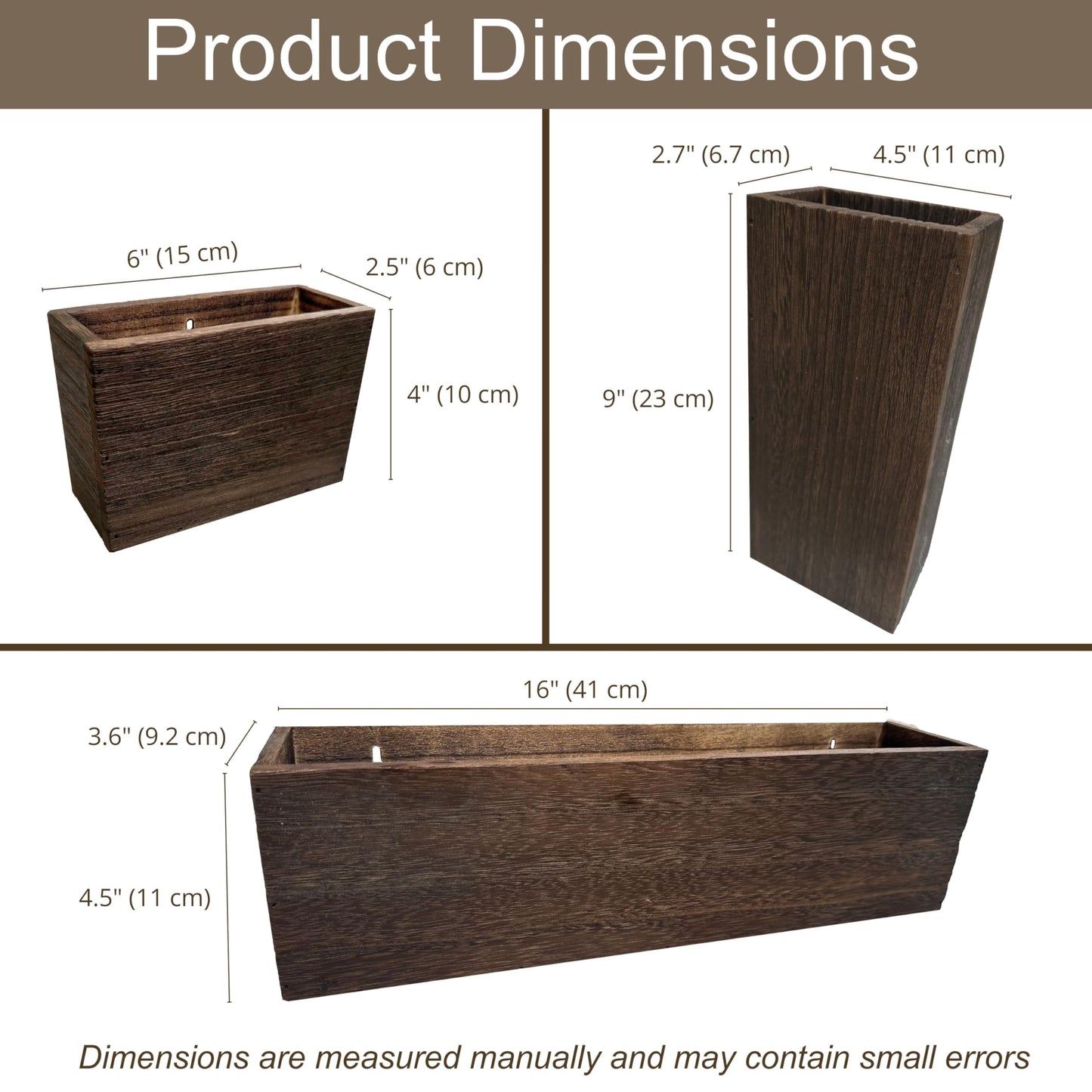 LaLaGreen Wood Planter Box for Plants (6 Pack) Wooden Hanging Wall Planters for Indoor Plant Holder Vase for Dried Flowers, Modern Farmhouse Wall Decor Living Room Bedroom Kitchen Office Home Garden