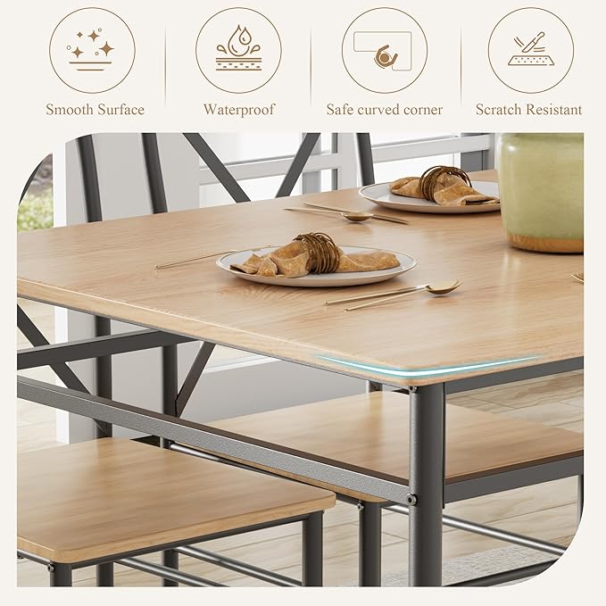 VECELO Dining Table Set for 4, 5-Piece Wood Kitchen Table