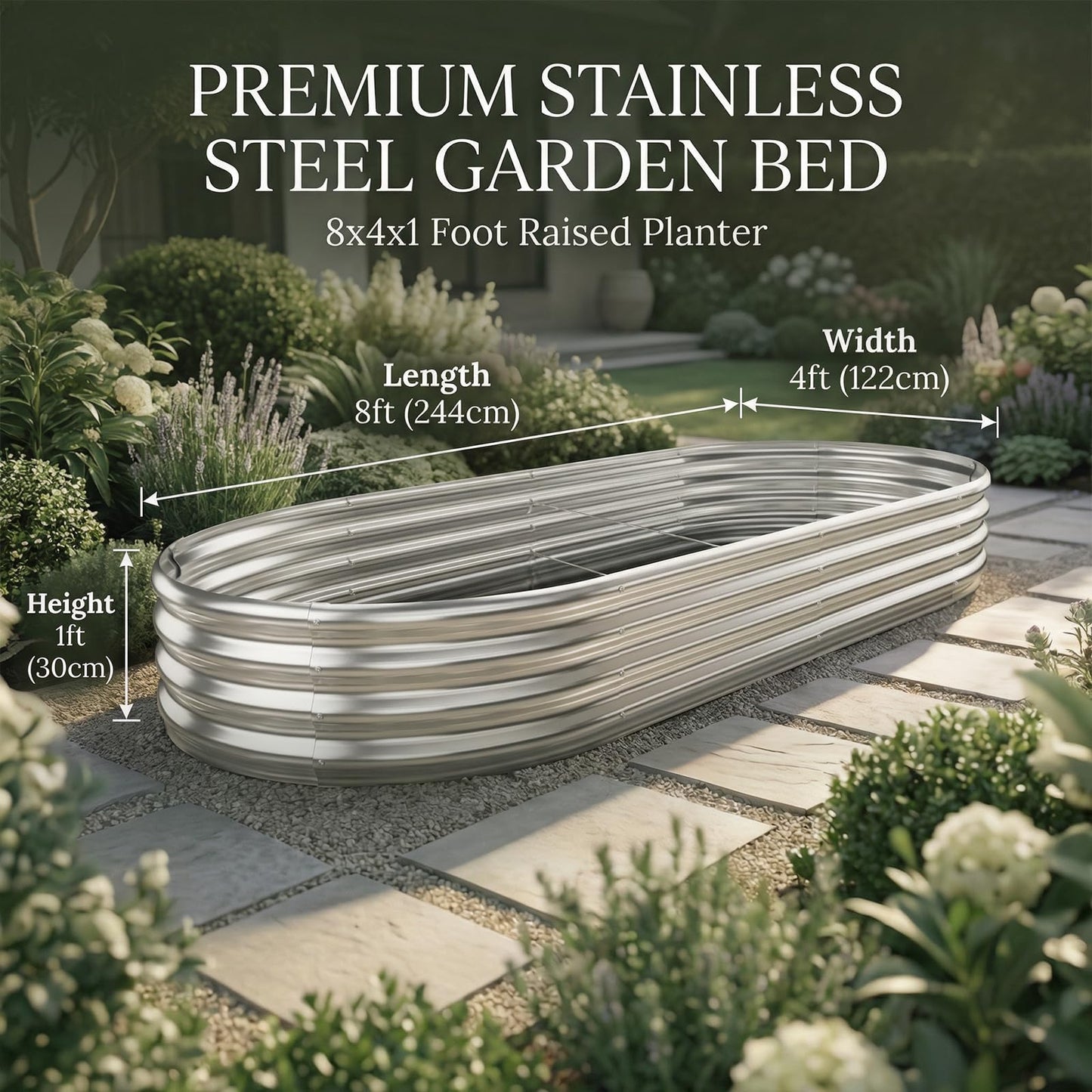 AHEONLAR 2pack 8×4×1ft Raised Garden Bed，Outdoor Galvanized Planter Boxes, Oval Large Metal Raised Garden Beds for Vegetables