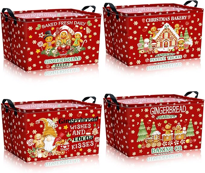 4 Pack Christmas Storage Bin Collapsible Large Christmas Gingerbread Man