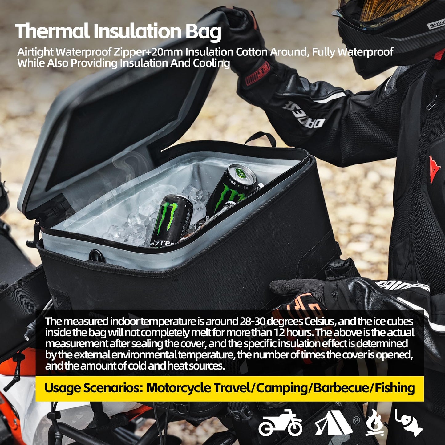 Rhinowalk Waterproof Motorcycle Cooler Tail Bag Top Case– 36L Hard Shell Case + 22L Insulated Insert Bagfor Outdoor Adventures (MFT2302)