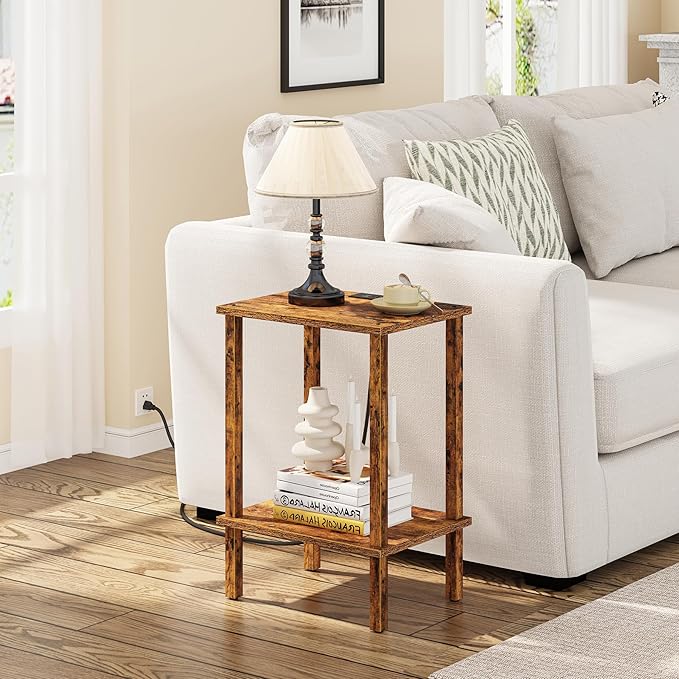 TUTOTAK End Table with Charging Station, Small Side Table with Outlets