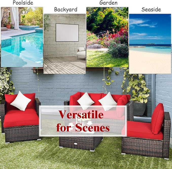 Tangkula 6 Pieces Wicker Patio Furniture Set, PE Rattan Outdoor Sectional