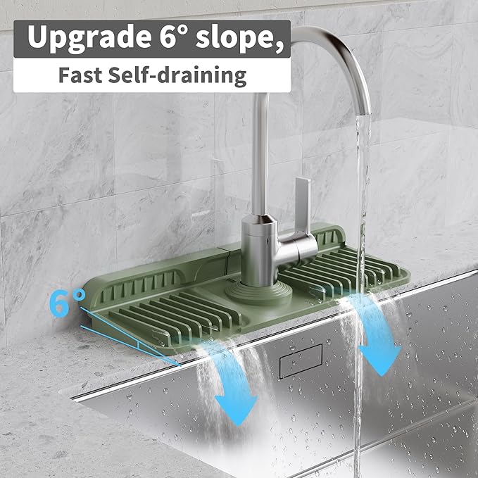 WAFT YEARN 14X5 Inch Silicone Durable Faucet Mat Kitchen Sink Splash Guard