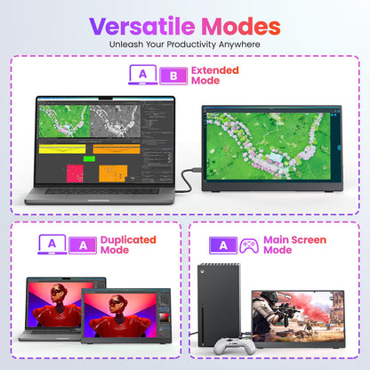 Portable Monitor 15.6" FHD 87% sRGB 60Hz IPS HDR HDMI USB-C Travel Monitor for Laptop MacBook PC Surface PS5 Xbox, External Display with Kickstand & Speakers, VESA Compatible