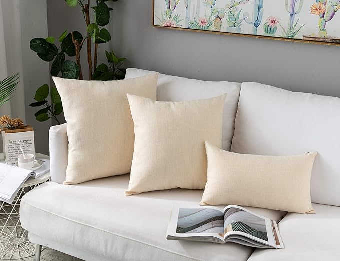 Stellhome Rectangle Burlap Throw Pillow Covers Solid Farmhouse Linen Pillowcase