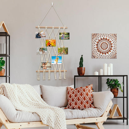 JONKASIPA Hanging Photo Display Wall Decor Macrame Wall Hanging Boho Collage Picture Frames Decor for Dorm Bedroom Living Room Teen Girl Gifts-B
