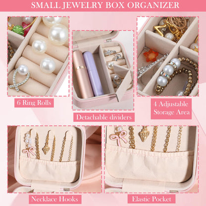 HOFURME 6 Pack Pink Travel Jewelry Case Bridesmaid Gifts Box, Small Jewelry Box Mini Jewelry Organizer, PU Leather Portable Earring Storage Box for Women Girls Bridesmaid Proposal Gifts
