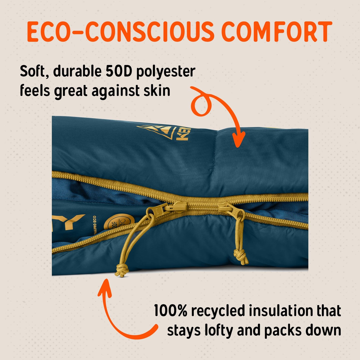 Kelty Solstice 20 Oversized Synthetic Camping Sleeping Bag, Spacious Shape, Zip Together for 2P, Anti-Snag Zips, Internal Pocket (20 Degree)