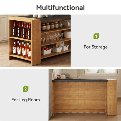 Little Tree 55 Inches Kitchen Island, 4-Tier Kitchen Storage Cabinet with Large Worktop & Leg Room, Modern Wooden Kitchen Stationary Island for Dining Room, Coffee Bar Cabinet for Living Room, Oak
