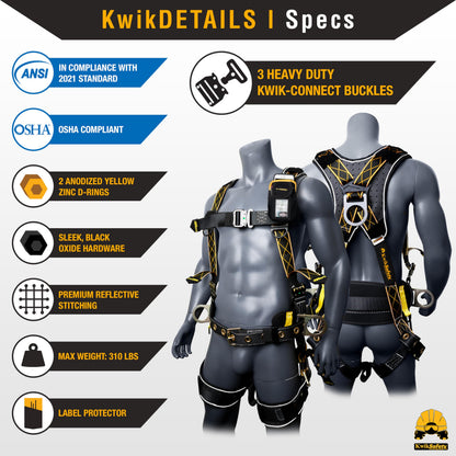 KwikSafety - Charlotte, NC - TYPHOON DiamondBACK Safety Harness [BACK SUPPORT + TONGUE BUCKLES] ANSI OSHA Premium 3 D-Ring Fall Protection Black Full Body Fall Arrest Construction Roofing Gear