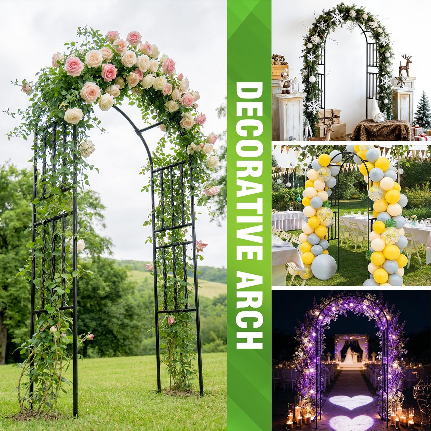Jasdego Garden Arbor - 3.9x7.9ft Metal Garden Arch Trellis for Climbing Plants, Wide Sturdy Garden Arch, Ideal for Vines, Weddings, Halloween, Christmas & Outdoor Decor (Black)