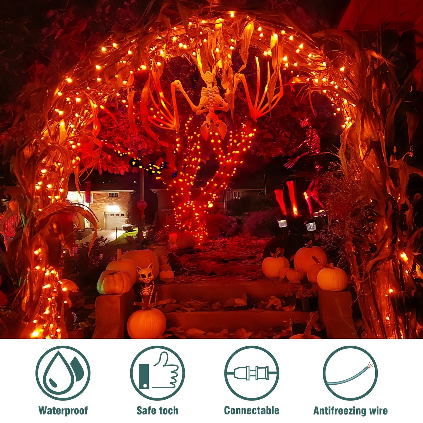 Hopolon Mini Orange Halloween Lights, 2PACk 50 Count Incandescent Christmas String Lights, 13 FT 120 V Xmas Tree Lights for Christmas,Thanksgiving, Patio, Party, Home, Indoor Outdoor Decor, Orange