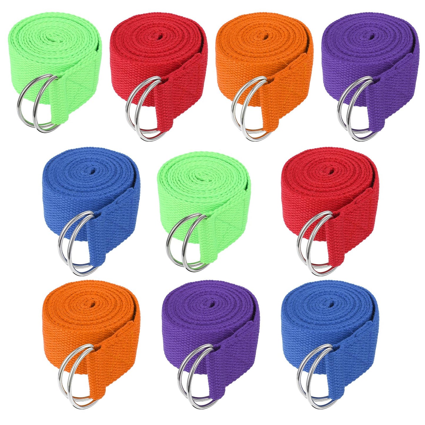 10 Pcs Yoga Strap for Stretching Bulk 6ft Exercise Stretch Band with Metal D Ring Adjustable Pilates Non Elastic Yoga Stretch Belt for Women Men Physical Fitness Gym Workout Dance