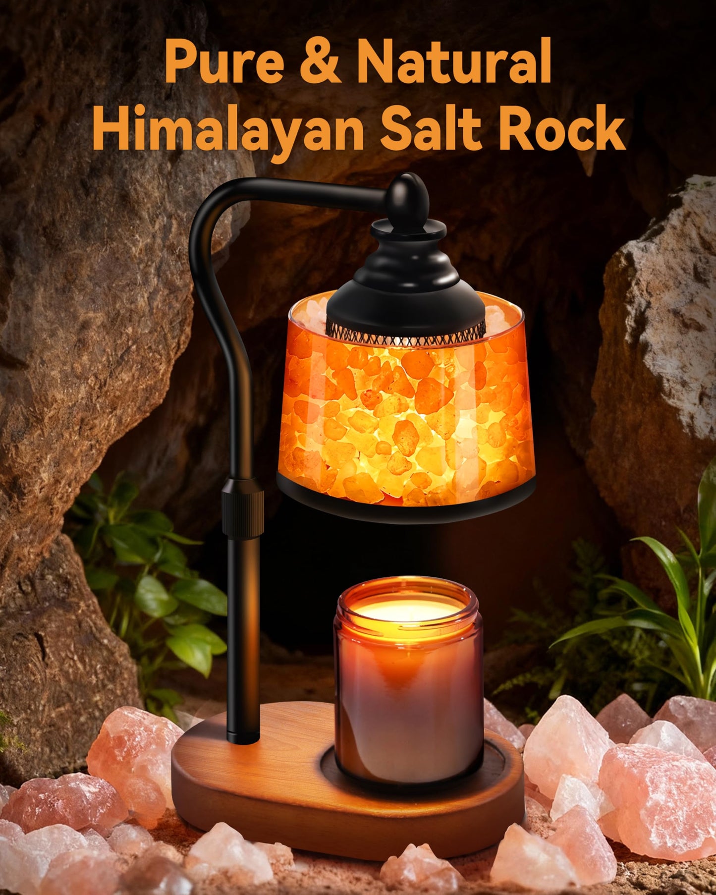CaHomet 3-in-1 Candle Warmer Lamp with Timer Dimmable, Himalayan Salt Lamp & Passive Diffuser, Gifts for Women, House Warming Gifts, Wax Melt Warmer for Jar Candles (2 Bulbs)