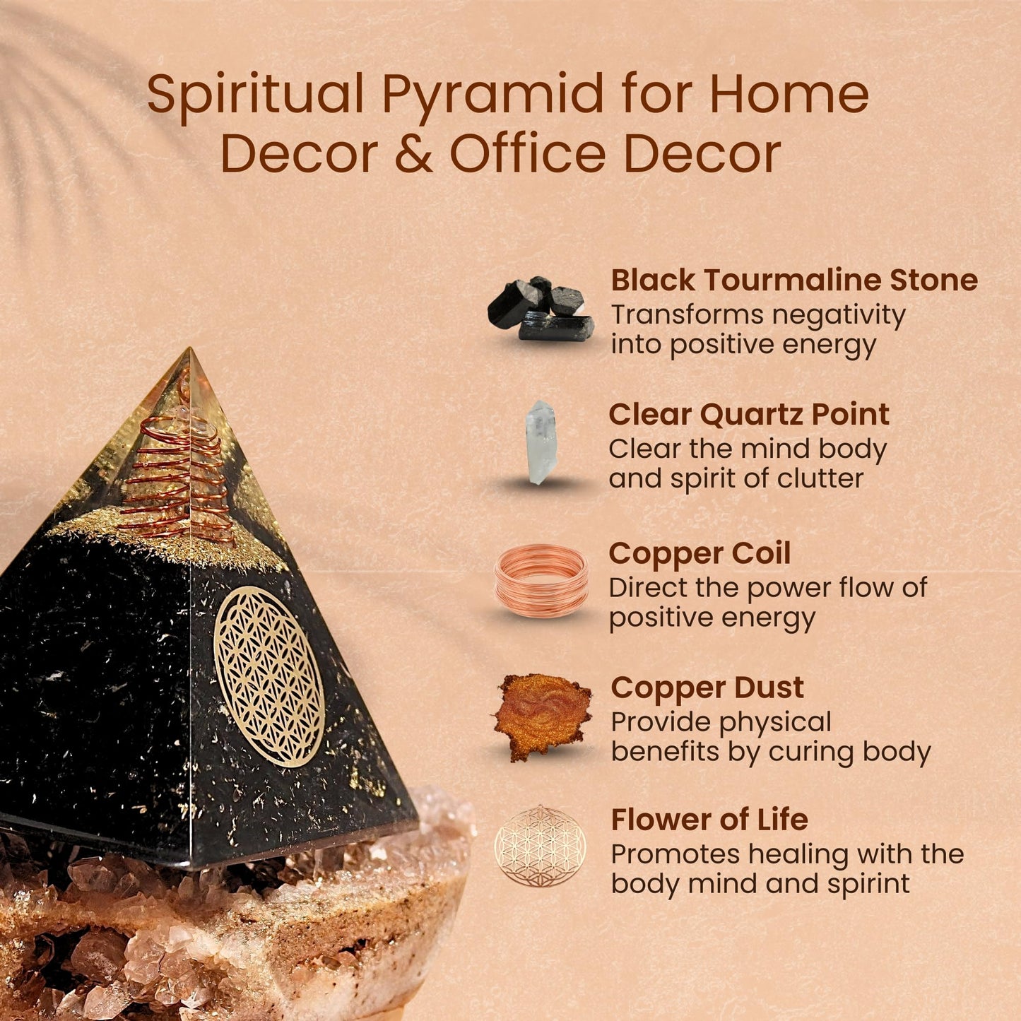 Orgone Black Tourmaline Pyramid – Healing Crystal for Protection, Motivation, EMF Shielding & Meditation – Orgonite Pyramid for Chakra Balancing, Reiki, Spiritual Energy & Positive Vibrations
