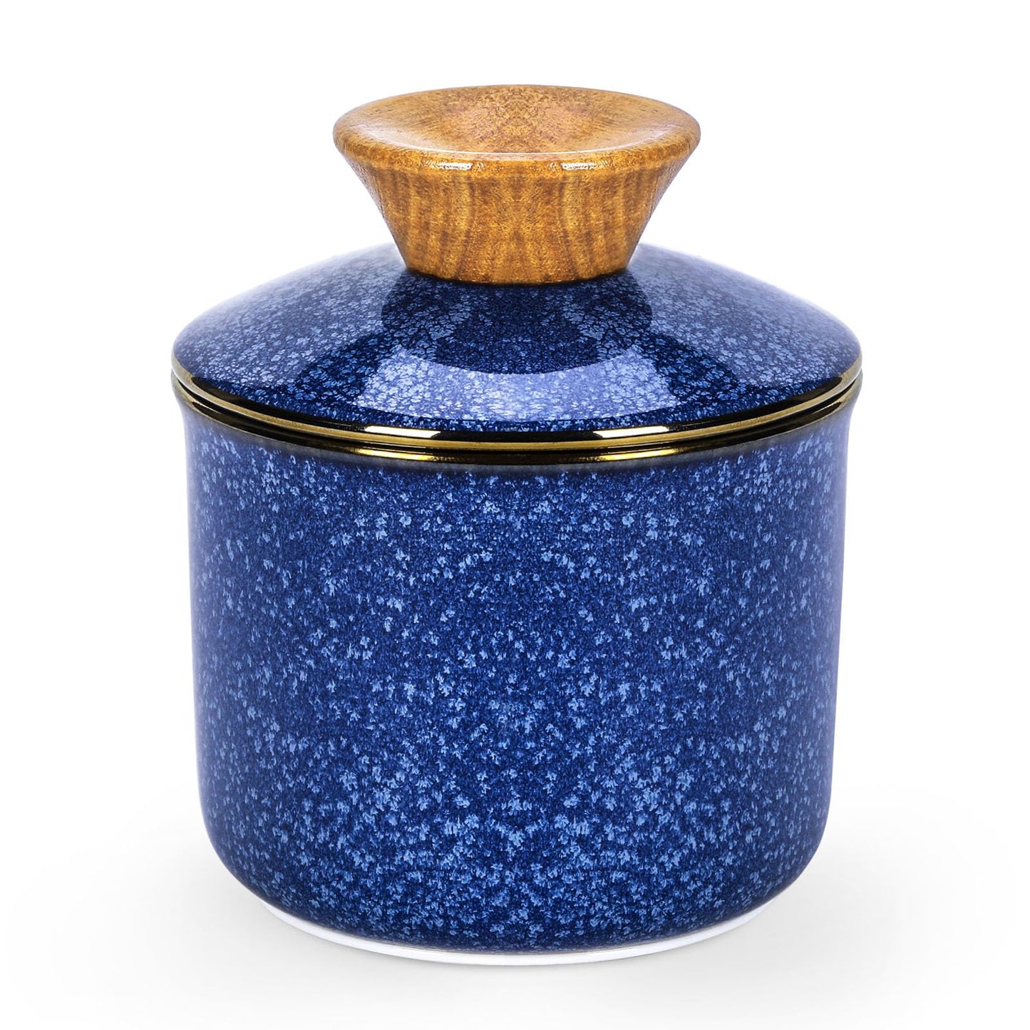 DOWAN French Butter Crock, Ceramic Dish With Lid for Countertop and Fridge, Keeper With Waterline, Flip-Top Container & Spreader, Reactive Glaze Holder, Blue