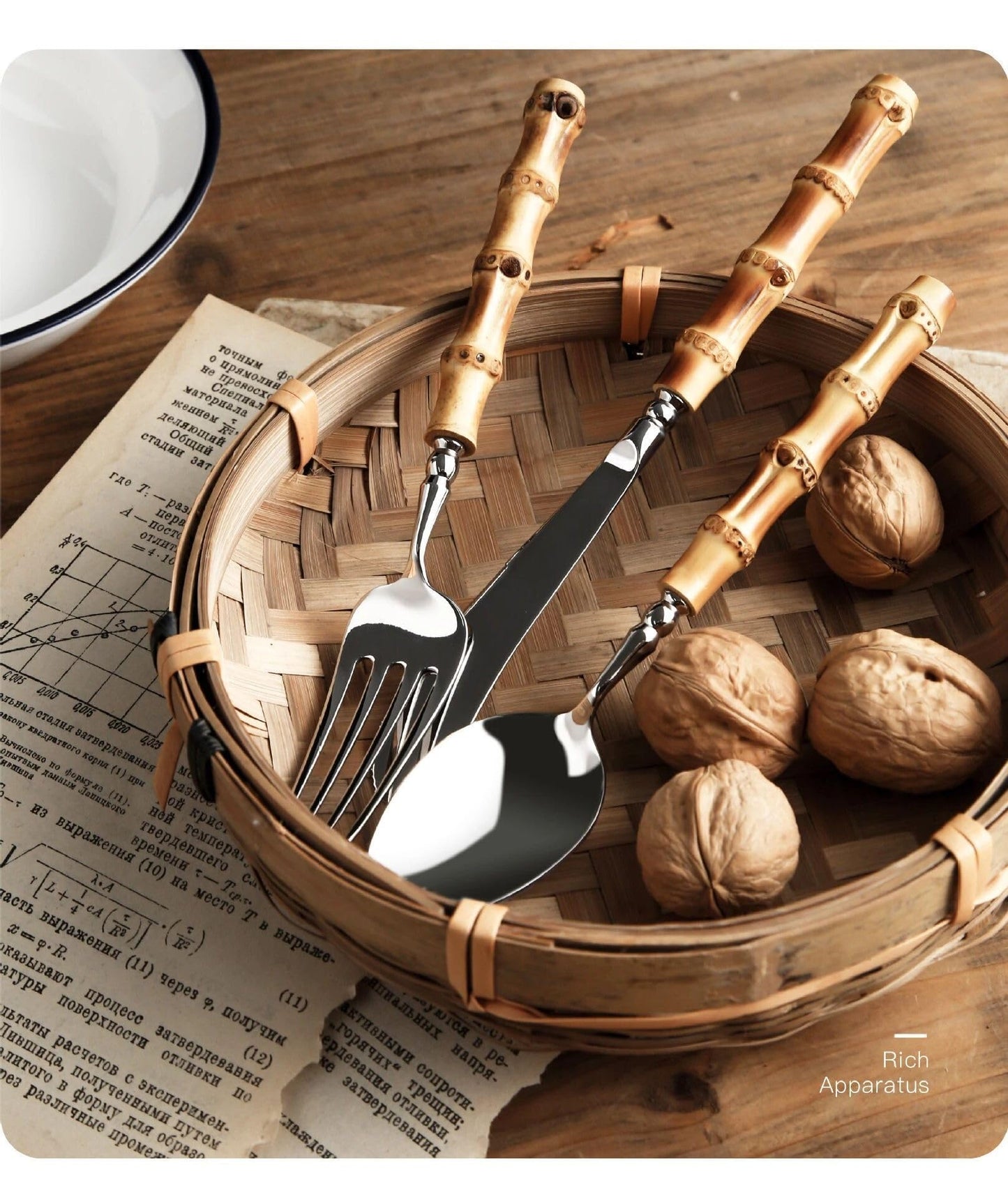 Bamboo Wood Silverware Set for 8, Natural Flatware Cutlery Set Tableware Utensil Set Knives Forks Spoons,Dinnerware Sets for Christmas Party Kitchen Wedding Gifts 40-piece