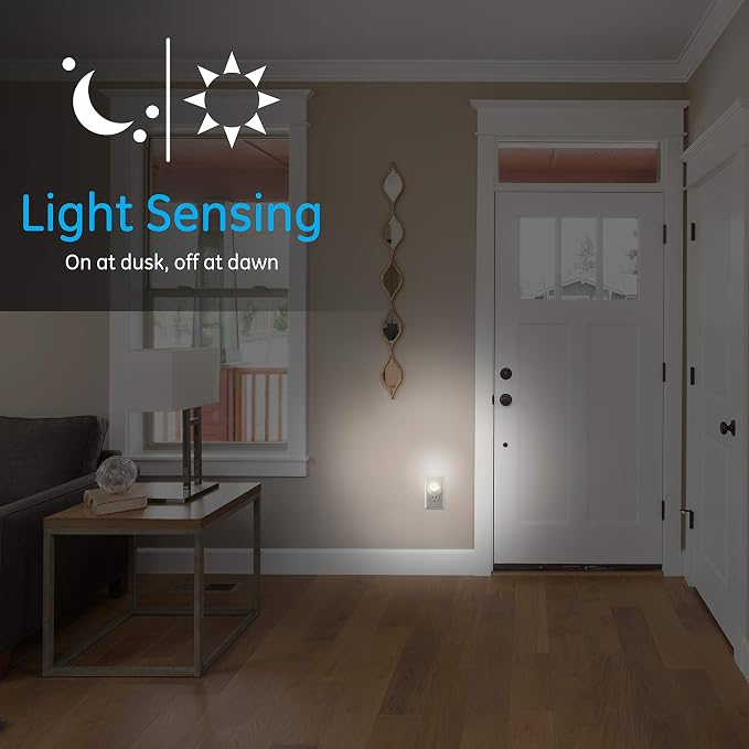 GE Rotating Plug in Night Light, Home Decor, Apartment Essentials, LED Lights for Bedroom, Ambient Lighting, Dusk to Dawn Sensor, Nightlight, Bathroom, Dorm Room, 1 Pack 50310