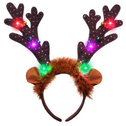 JOYIN 4 PCS Christmas Light Up Antler Headband, Long Antler Headband for Adult Kids Christmas Party Favor Supplies Xmas Accessories Holiday.