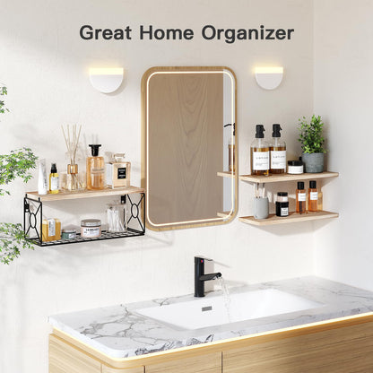 Amada Bathroom Shelves Over Toilet with Storage Basket, Floating Wall Shelves for Home Organization & Wall Decor, Bathroom/Kitchen/Living Room ShelvesBlack
