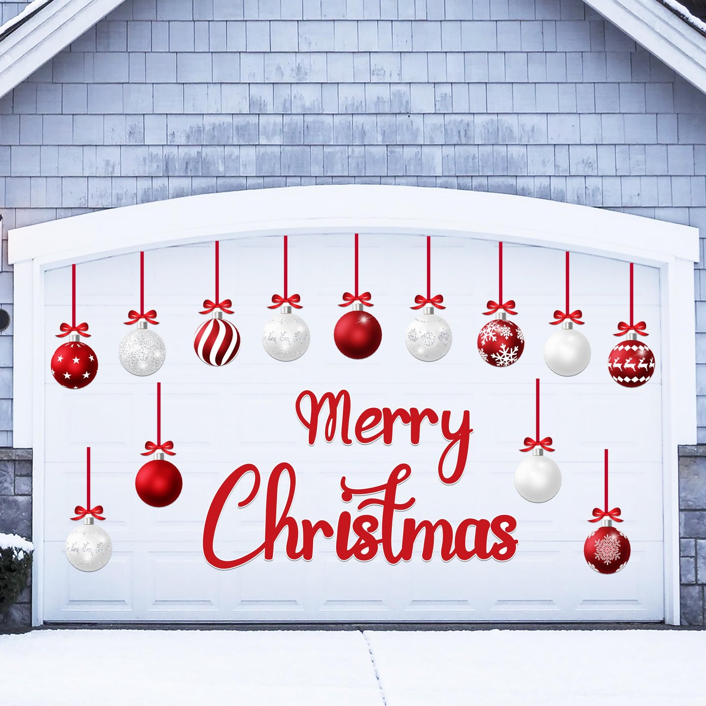 32PCS Christmas Garage Door Decorations Magnets - Merry Xmas Ball Holiday Refrigerator Fridge Kitchen Decor(Red, White)