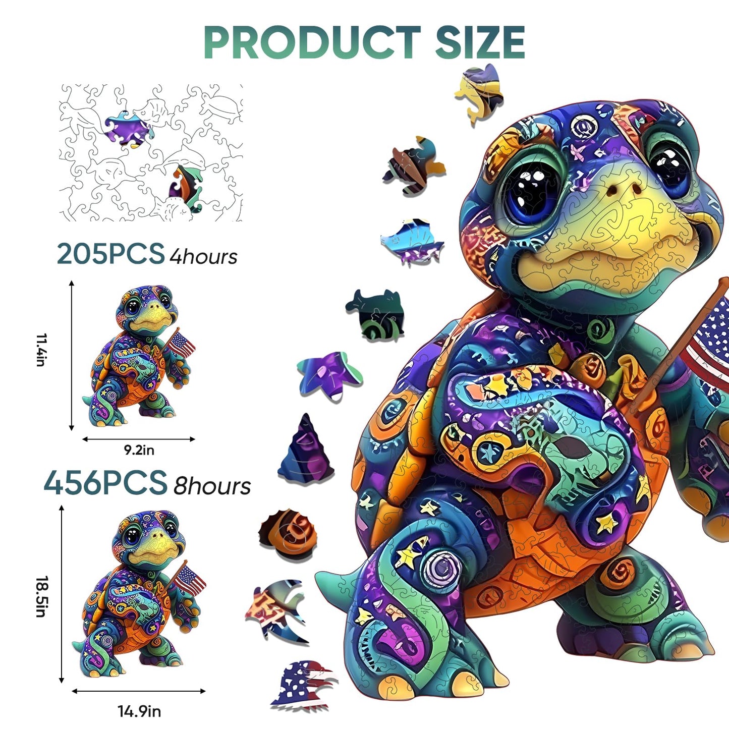 Mocfesk Sea Turtle Wooden Puzzles, Unique Shaped Ocean Jigsaw Puzzles for Kids and Adults, Animal Puzzles 205 Pieces with Wooden Gift Box, Family Game 11.4'' x 9.2''