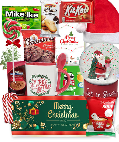 The ultimate CHRISTMAS GIFT basket bundle gift set for Kids, teenage, Candy & snacks, mug, & snow globe Variety gift box Christmas Holiday Gift Care package for brother, sister, son, daughter