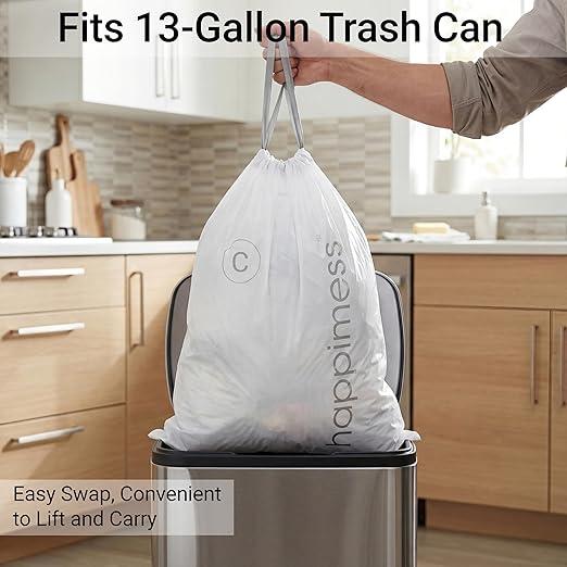 happimess 13.2 Gallon Drawstring Trash Bags, Heavy Duty LDPE Liners