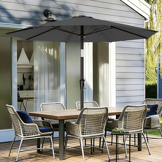 AreShark 9 FT Patio Umbrella for Outdoor, Outdoor Table Umbrella with Push Button Tilt and Crank, Outdoor Patio Umbrellas with 8 Sturdy Ribs for Market, Garden, Pool (Gray)