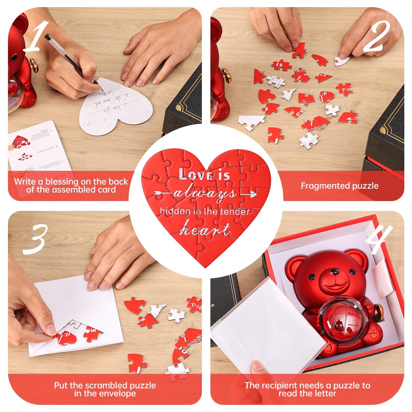 Cute Teddy Bear with Preserved Rose - A Real Rose Flower in Bear with Elegant Gift Box - Romantic Gift for Her in Mother's Day, Weddings, Anniversaries, and Bridal Showers (Red)
